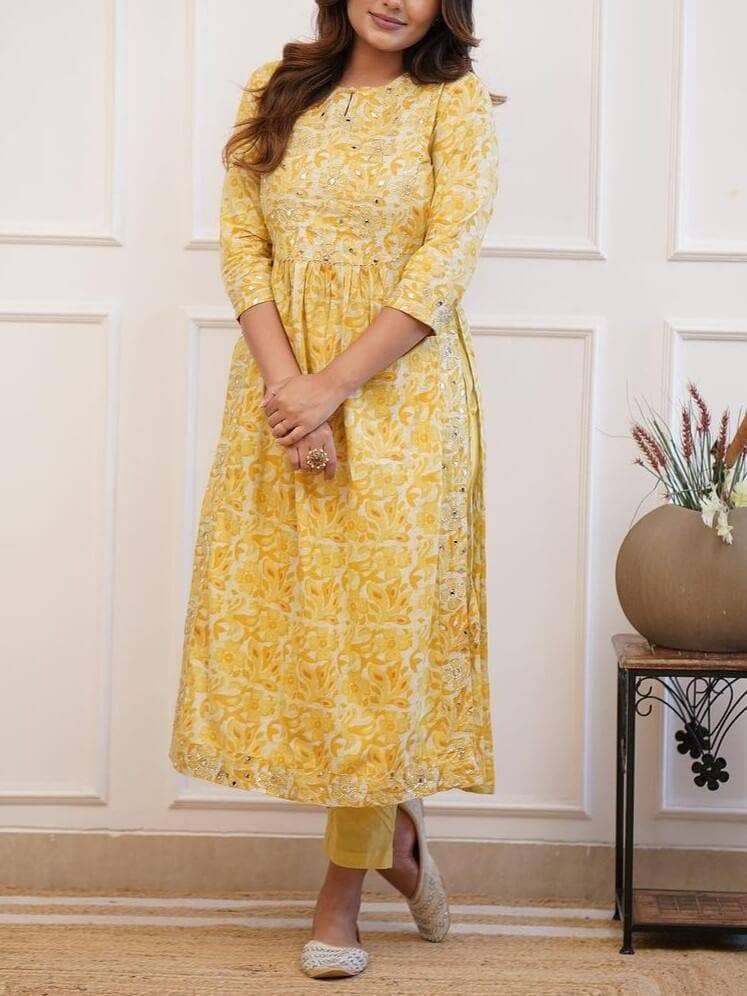 naira cut dress design Embroidered Cotton Style Kurti (Yellow) in Jaipur at ₹ 250 - ₹ 300 / Pc by Swati Garments (Closed Down) Size:10.5 US - 41.5 EU MDSOTHER Rustic Cotton Wedding Dress Lace