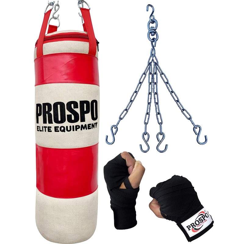 PROSPO Hard Canvas Punching Bag, Handwrap Boxing (Gloves Boxing