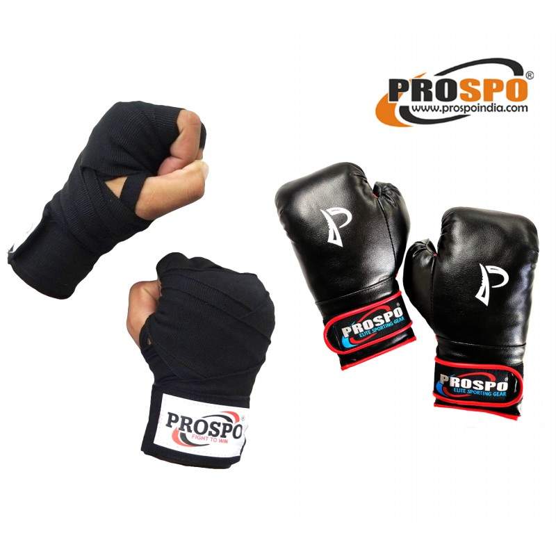 PROSPO Boxing Gloves For Men With Velcro,Glove And Handwrap Combo