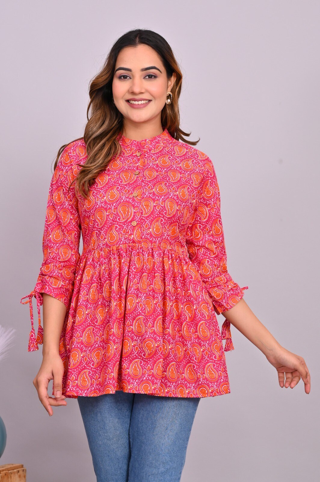 Cotton Kurti Frill Neck Design Pure Cotton Hand Printed Frill