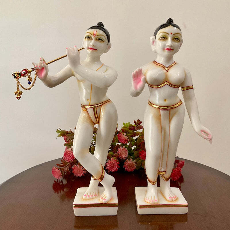 Handcrafted 12-inch Religious Radha Krishna Murti in Polystone in