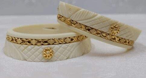 Rajputi Geometric Gold Plated Metal Bangles Kada Set 65mm Pcs in