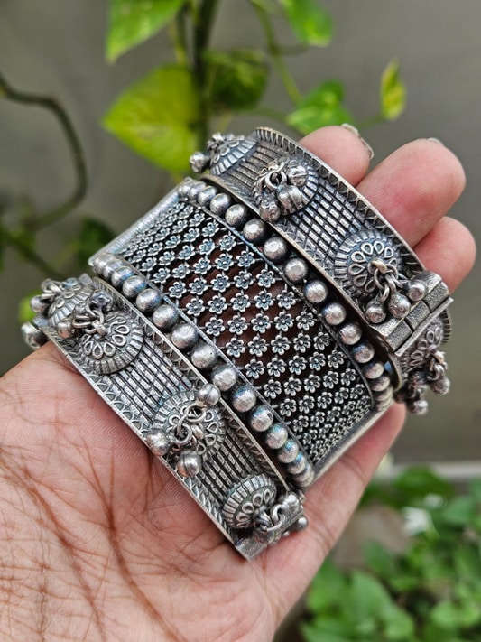 Rajputi Hand Bangle For Boys Rajputi Geometric Silver Plated