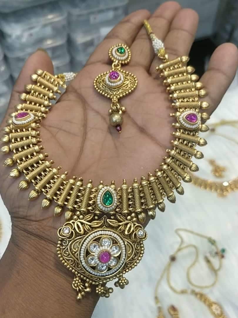 Copper Rajwadi Necklace Set Beautiful Design Multiple Collections