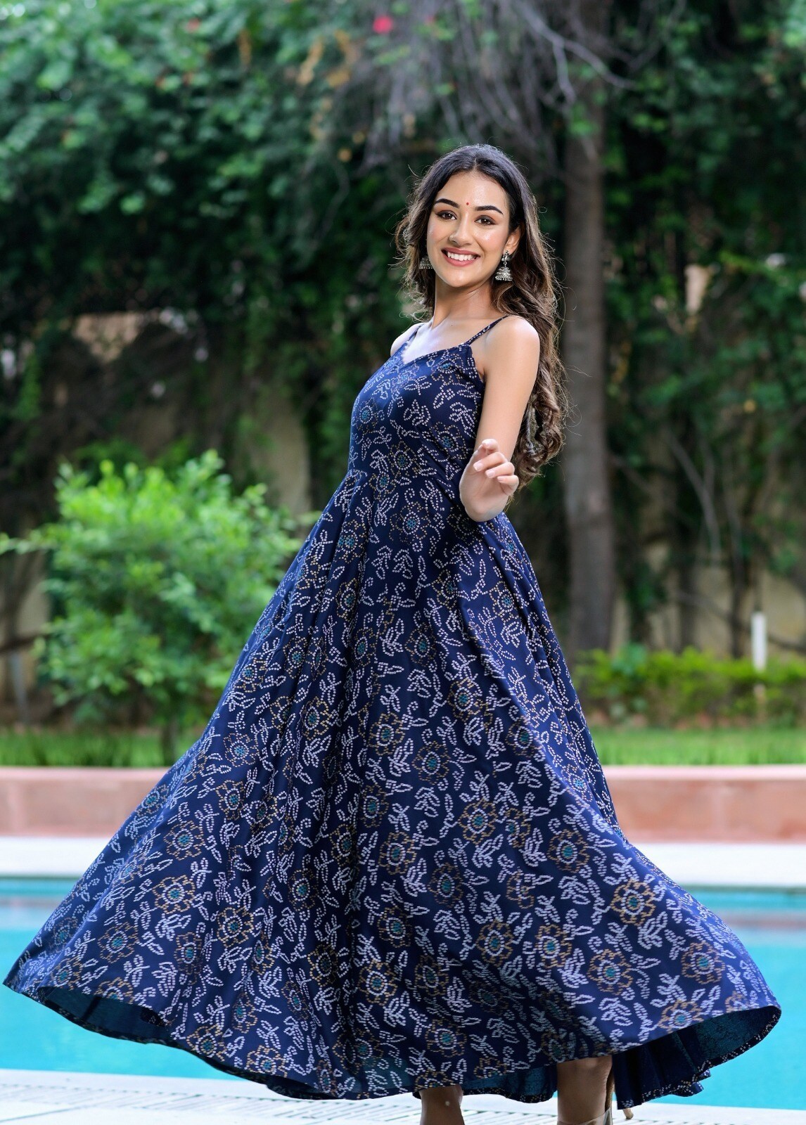 Rayon Sanganeri Print Anarkali Gown For Women, Blue in Jaipur at