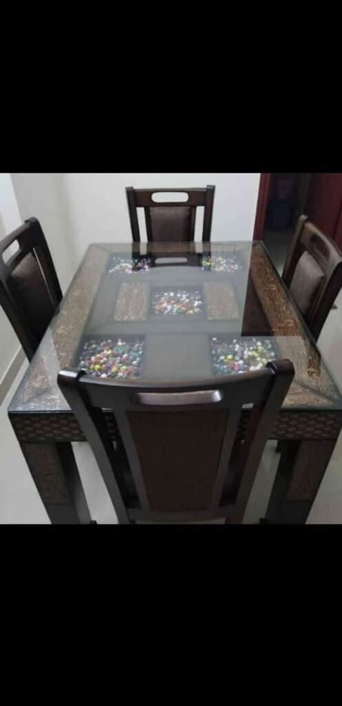 Modern Black Teak Wood Rectangle Dining Table Set for in