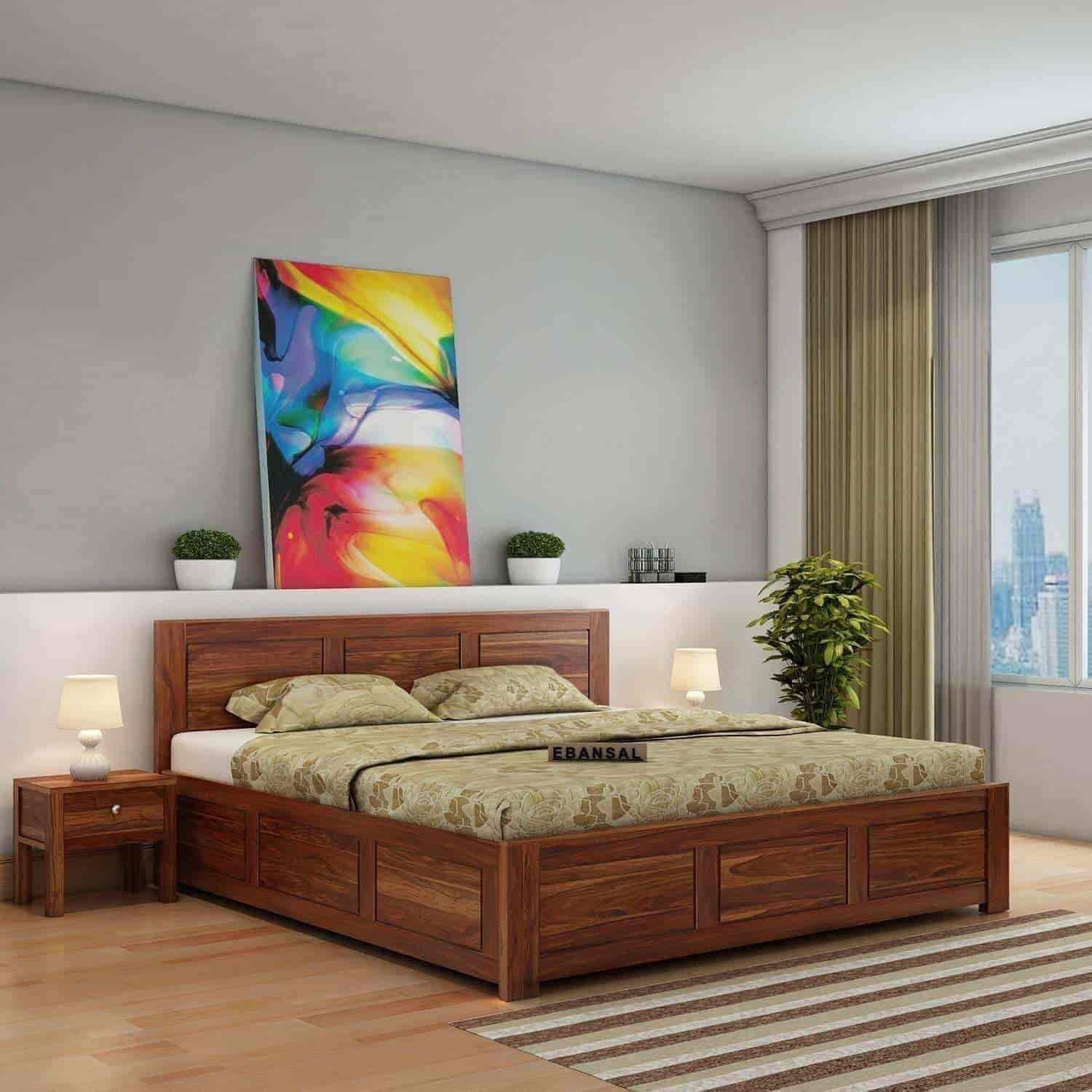 Rectangular Queen Size Sheesham Wood Bed Brown in Thrissur at