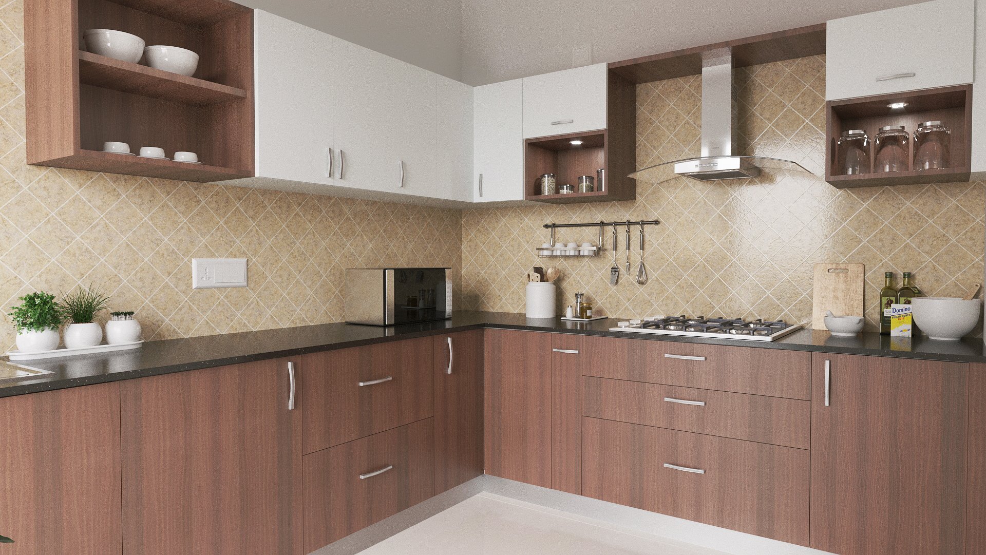 Red and Black Acrylic L-Shape Modular Kitchen in Nashik at ₹ 500 ...