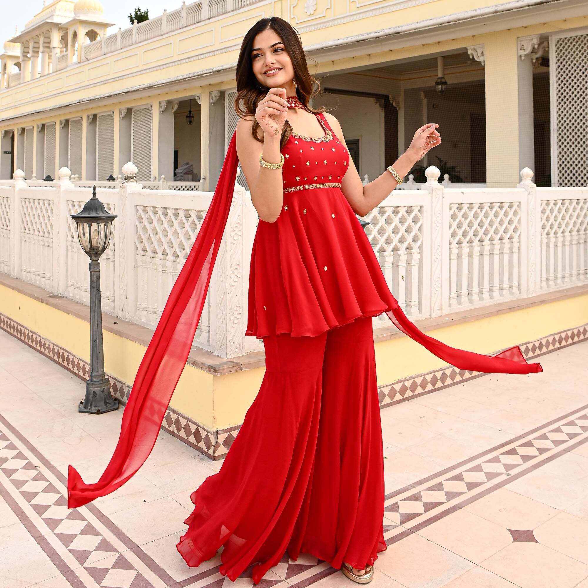 Red Georgette Sharara For Women in Jaipur at  1,000 -  2,500 / Pc by  Raagini Arts - Justdial