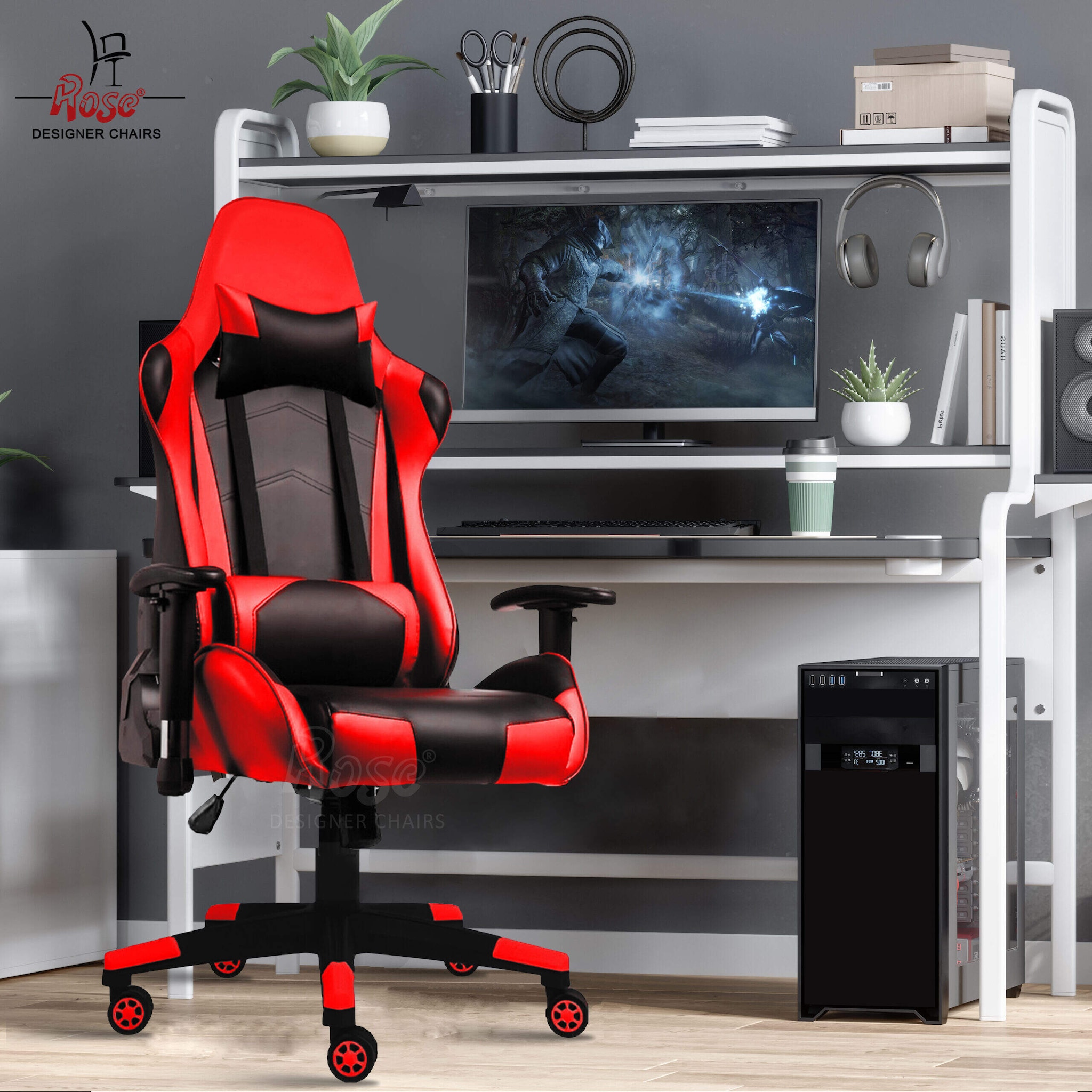 Rose Up Gamer with Footrest Multi-Functional Ergonomic Gaming