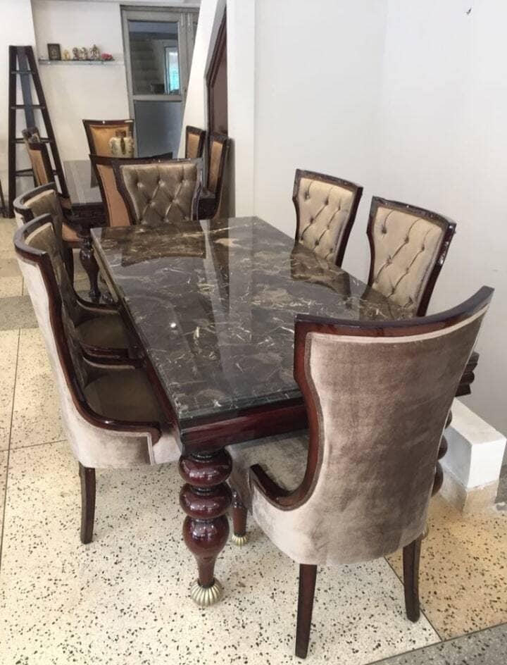 Saddle Brown Stone Top Dining Table with Chair in Dehradun at