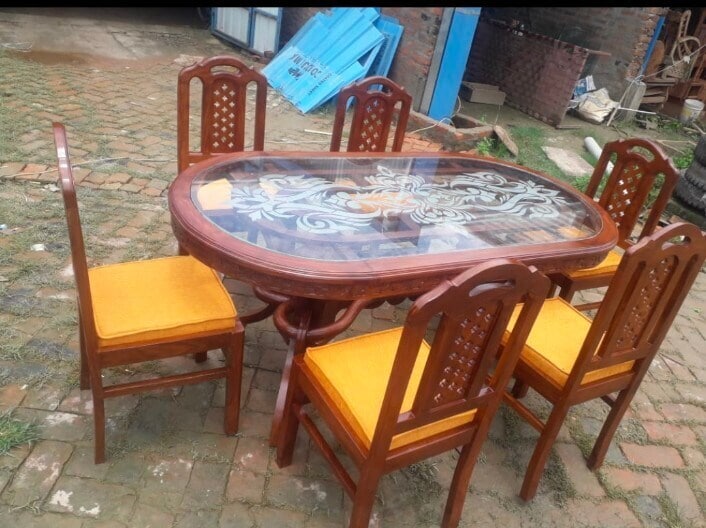 Teak Wood Dining Oval Glass Dining Table Chairs Sandeep Steel