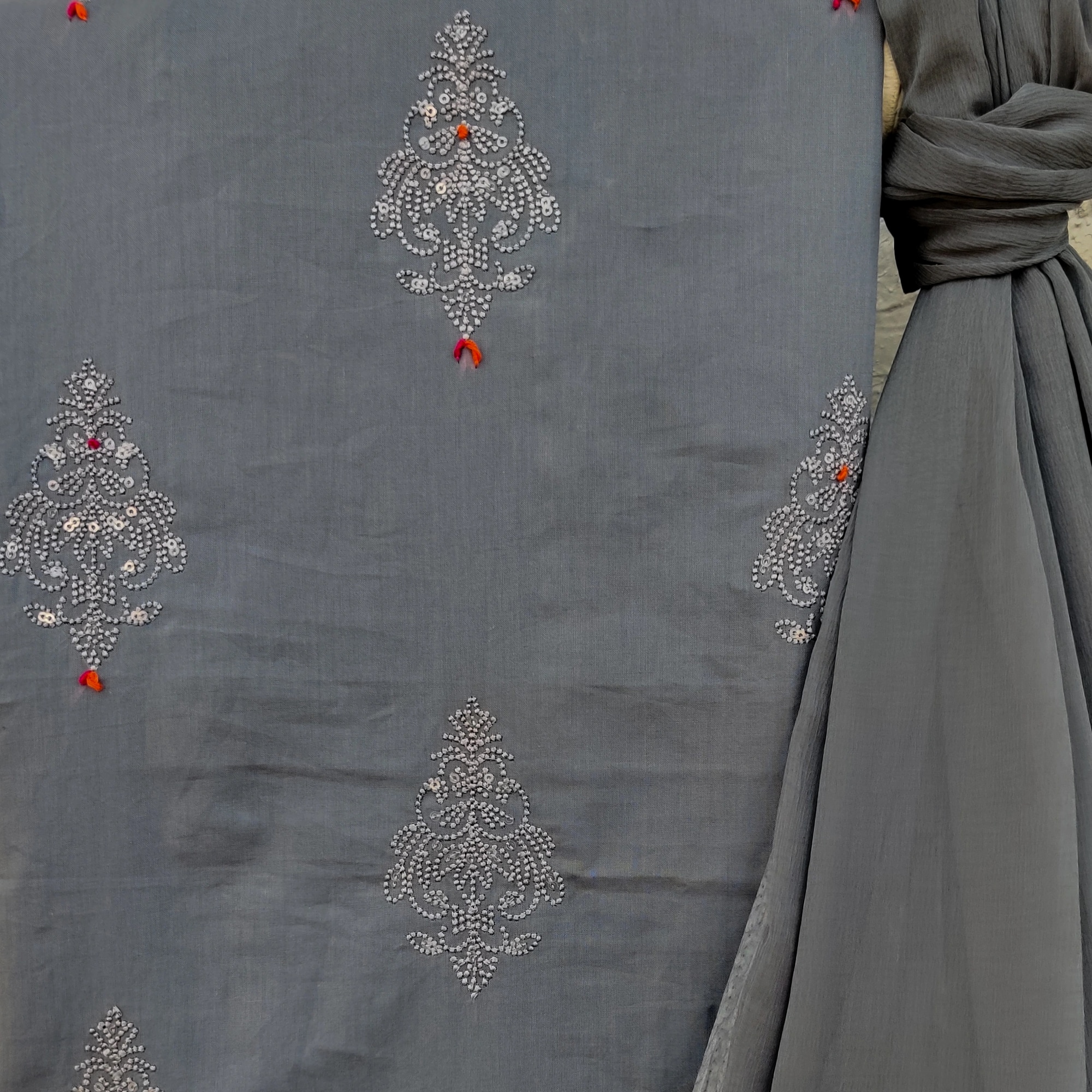 grey colour dress material Grey georgette embroidered dress material