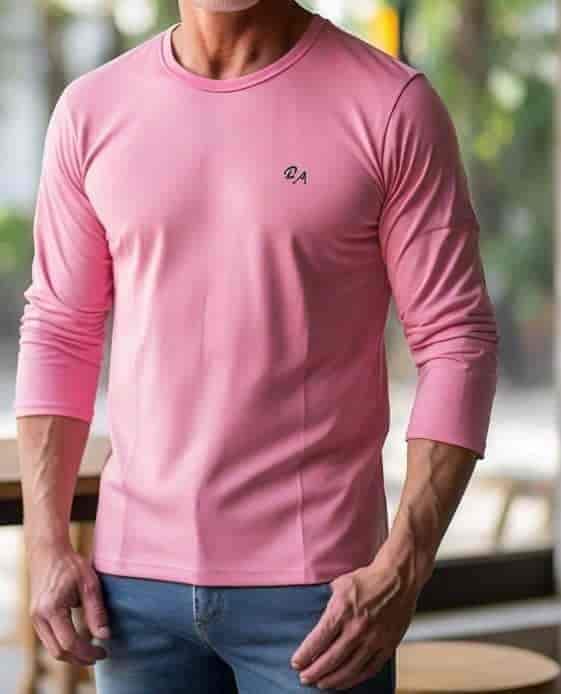 Plain Cotton Full Sleeve T Shirt For Mens Pink in Tirupur at