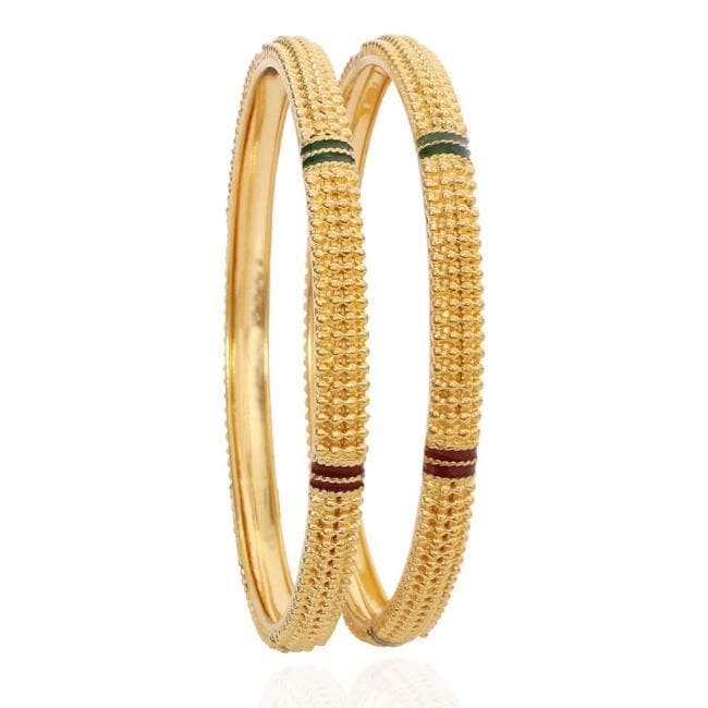 Second Hand Red Green Enameled Daily Wear Gold Bangles in