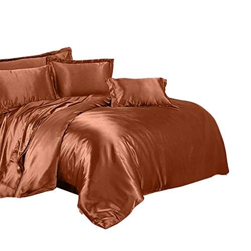 Segolike Satin Silky Luxury Bedding Set Twin Queen King California Duvet Cover Pillowcase Flat Sheet Quilt 7 Colors Option Of 4 Piece 3 Coffee Features Segolike Satin Silky Luxury Bedding Set, Cal King Duvet Bedding Sets