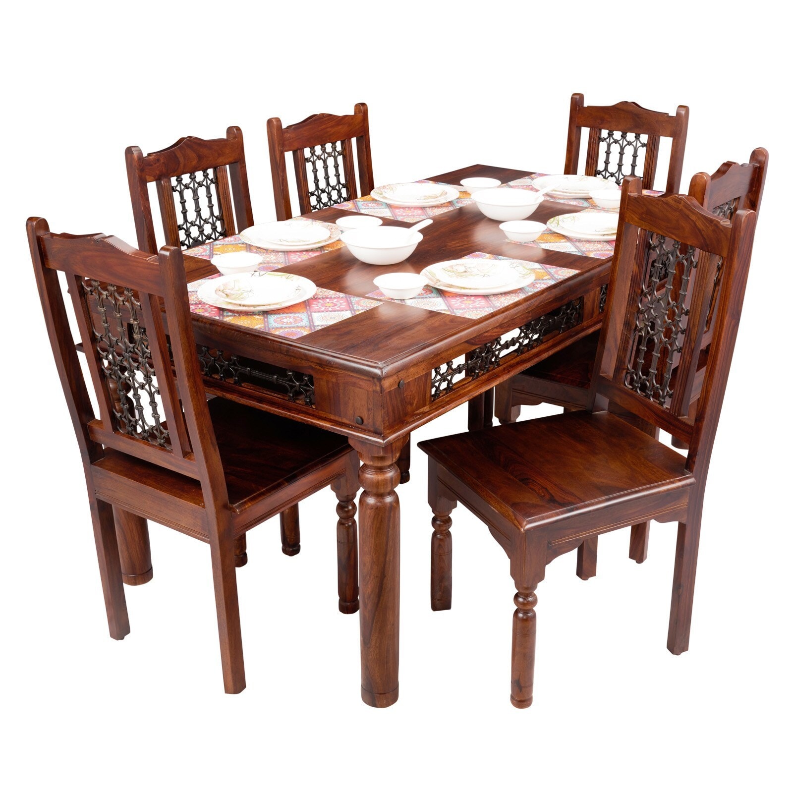 Sheesham Wood Iron Jali Seater Dining Table Set SH-2015 in Pune