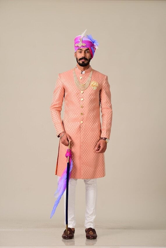 Wedding Attire Rajputi Traditional Dress For Man Men Brocade Silk