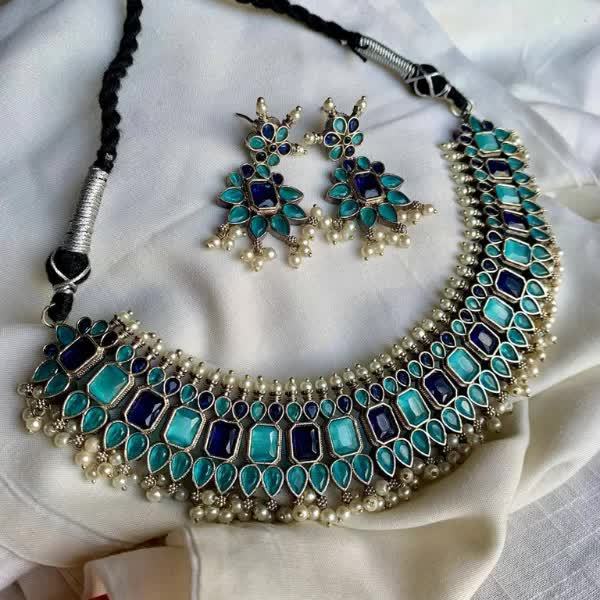Silver Blue Oxidised Jewellery Set in Jaipur at ₹ 300 ₹ 1,500