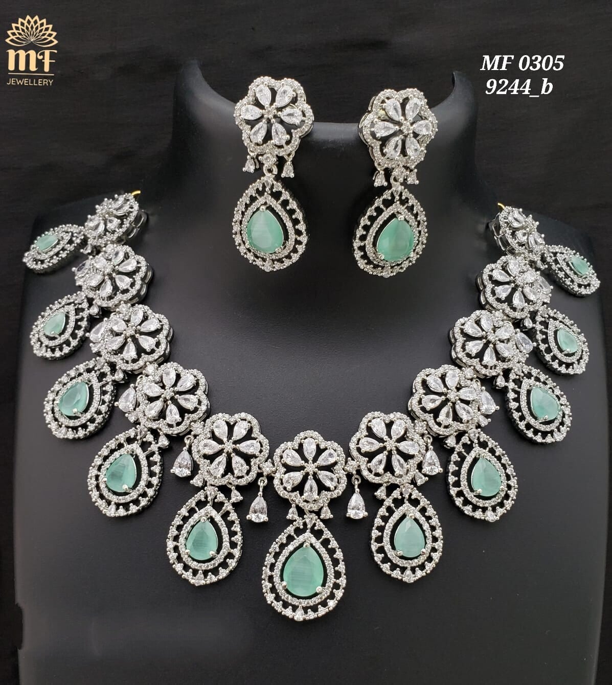 Silver Plated Necklace Imitation Jewellery Set MF0305 in Chennai