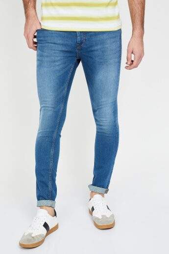 Slim Solid Denim Skinny Fit Jeans for Men/Women, Casual, Blue, XS