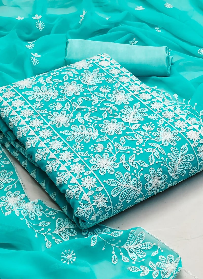 Sky Blue Checkered Silk Dress Material in Surat at best price by Kapoor Designer Exports Pvt Ltd