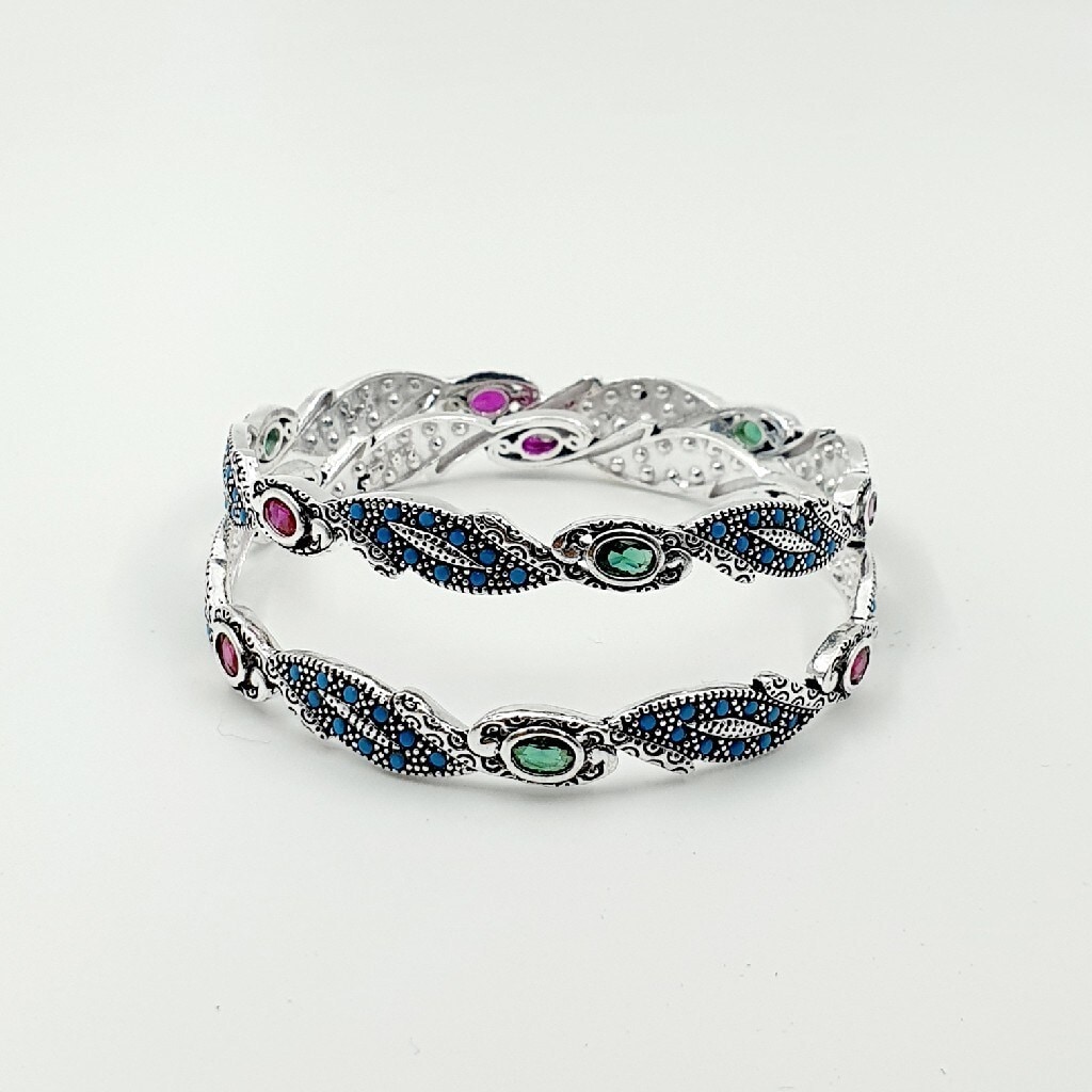 Filigree Design Antique Silver Bangle in Velvet Case in
