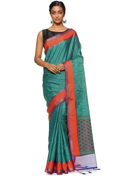 Soch Blue Silk Jacquard Jacquard Traditional Sarees (Size: Free