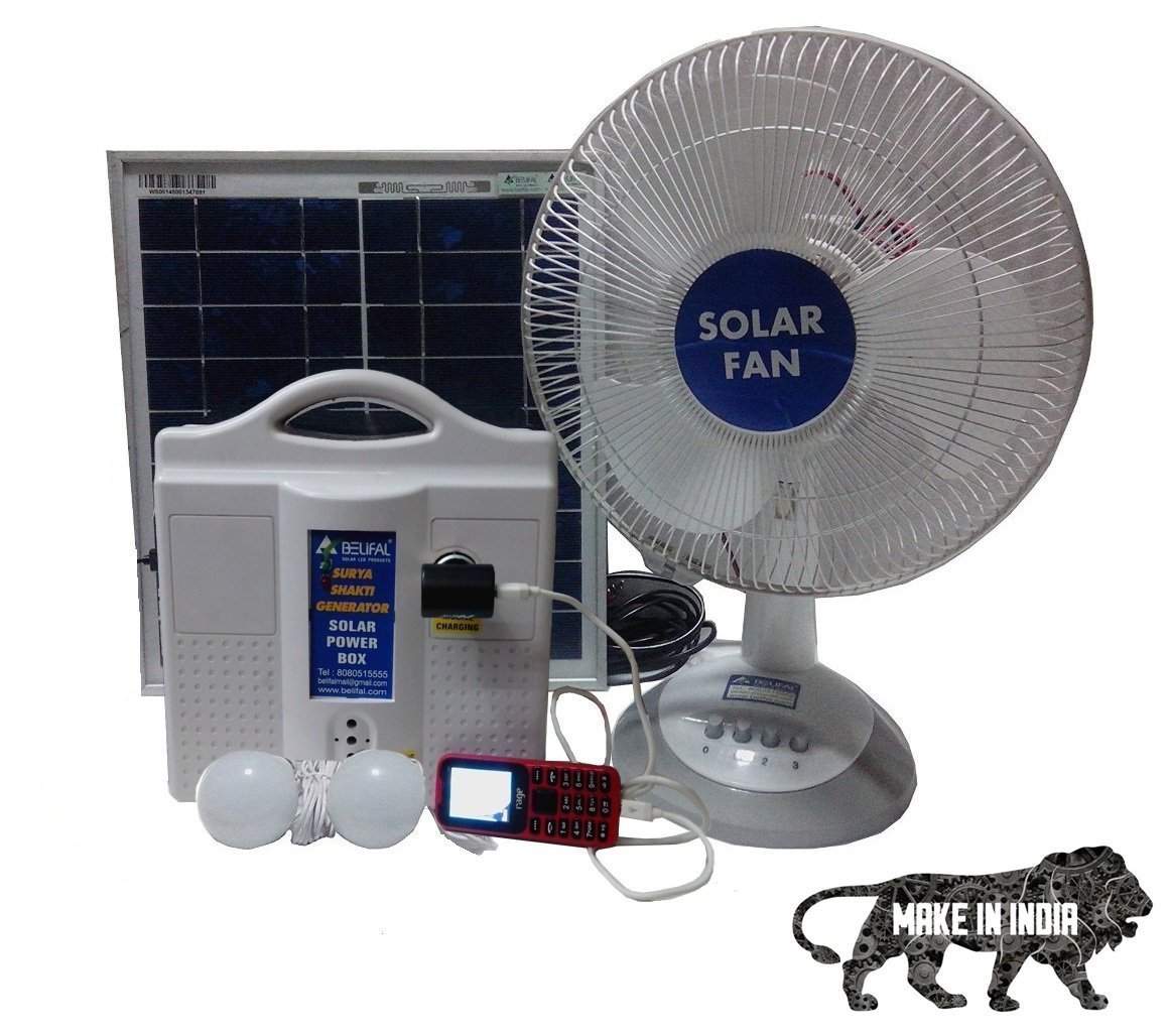 Buy Solarfan Solar Fan Solar Home Lighting System Dc 12v By Belifal With 2 Led Bulbs Solar Table Fan Electric Charger Battery Included Usb Port For Mobile Charging And 25w Solar Panel