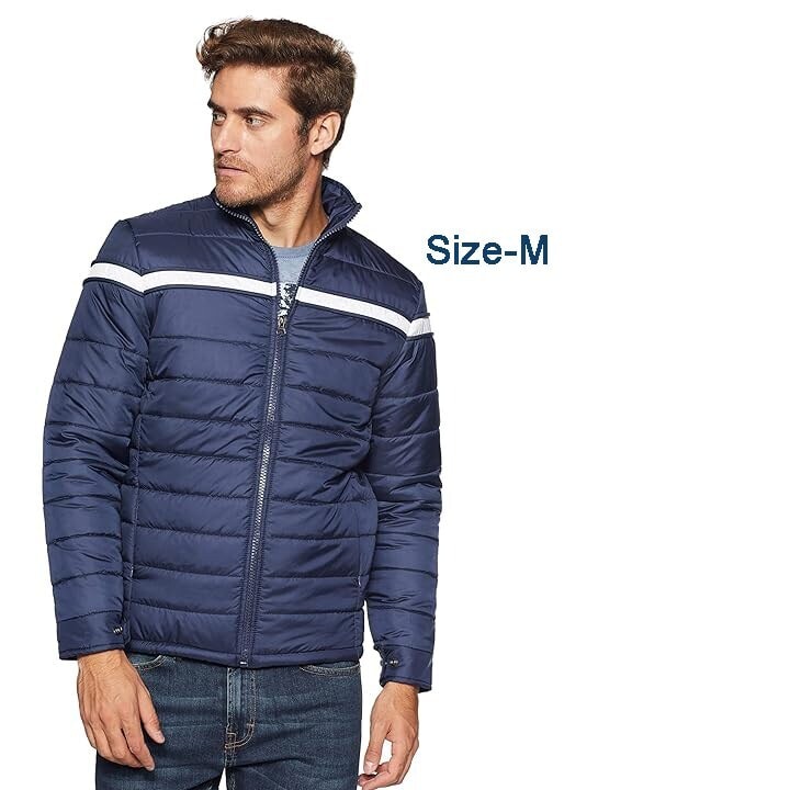 ガ*ィ様 Huber store jacket navy Solid Zipper Winter Jacket For Men (Navy Blue, L) in