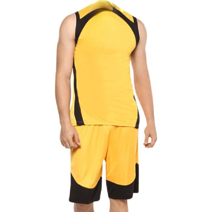 Solid Polyester Basketball Jersey Set For Men (Black And Yellow