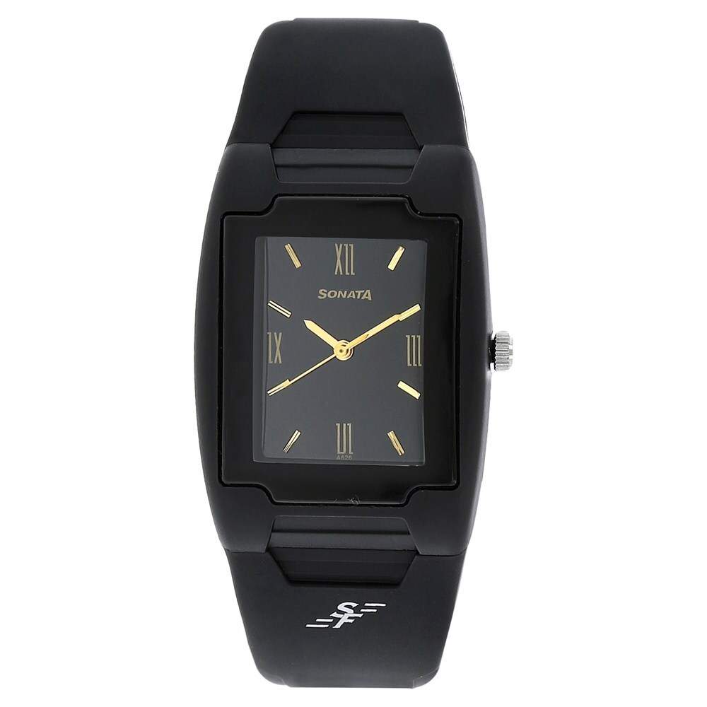 Sonata Black Dial Black Fabric Strap Canvas Analog Watch in