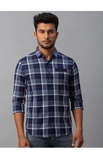 SPYKAR BLUE COTTON SLIM FIT SHIRTS 