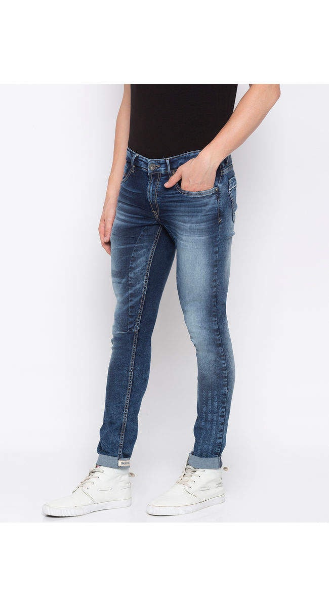 Spykar MYNR01BJ087MIDBLUE Mid Solid Skinny Fit Jeans (Blue) in