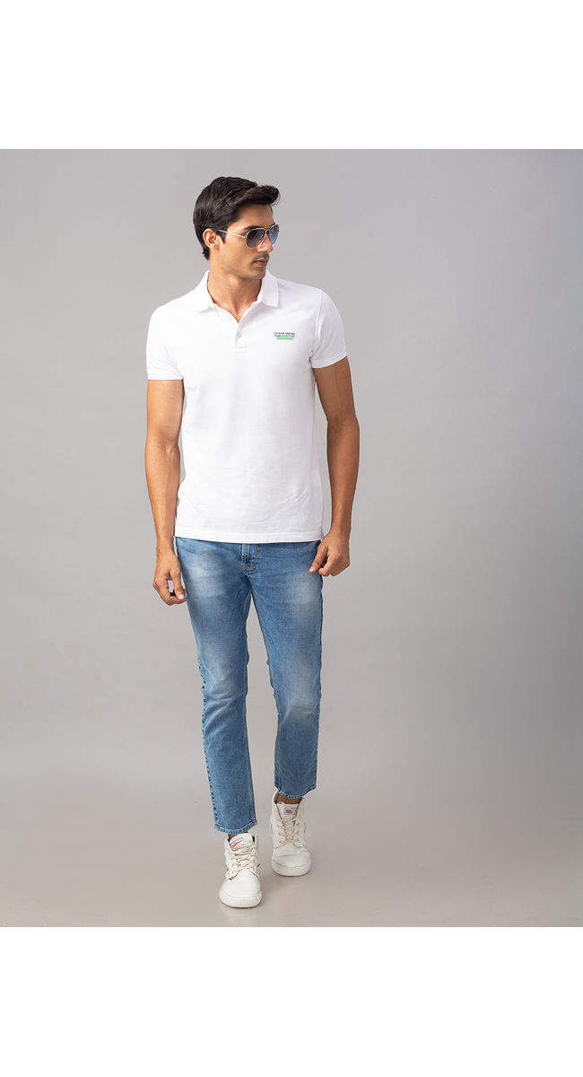 Spykar KN01BA05MidBlue Cotton Mid Rise Slim Fit Tapered Leg Ankle