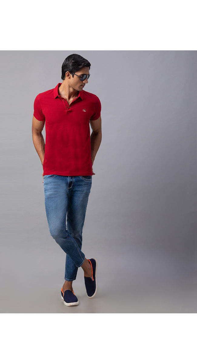 Spykar MANK01BA057MidBlue Cotton Mid Rise Slim Fit Tapered Leg