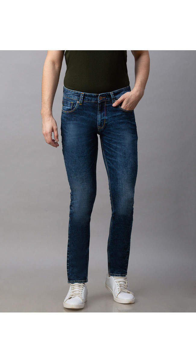 Spykar SKN01BA11DKBLUE Cotton Low Rise Slim Fit Narrow Leg Regular
