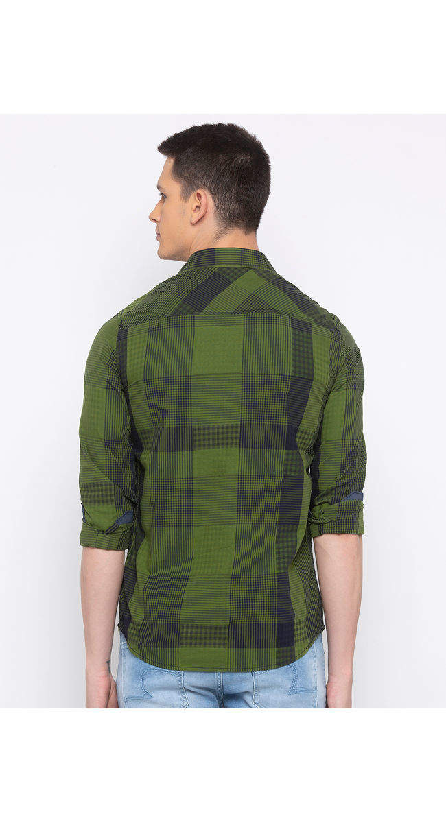 Spykar MSH01BJ227OLIVE Checked Slim Fit 