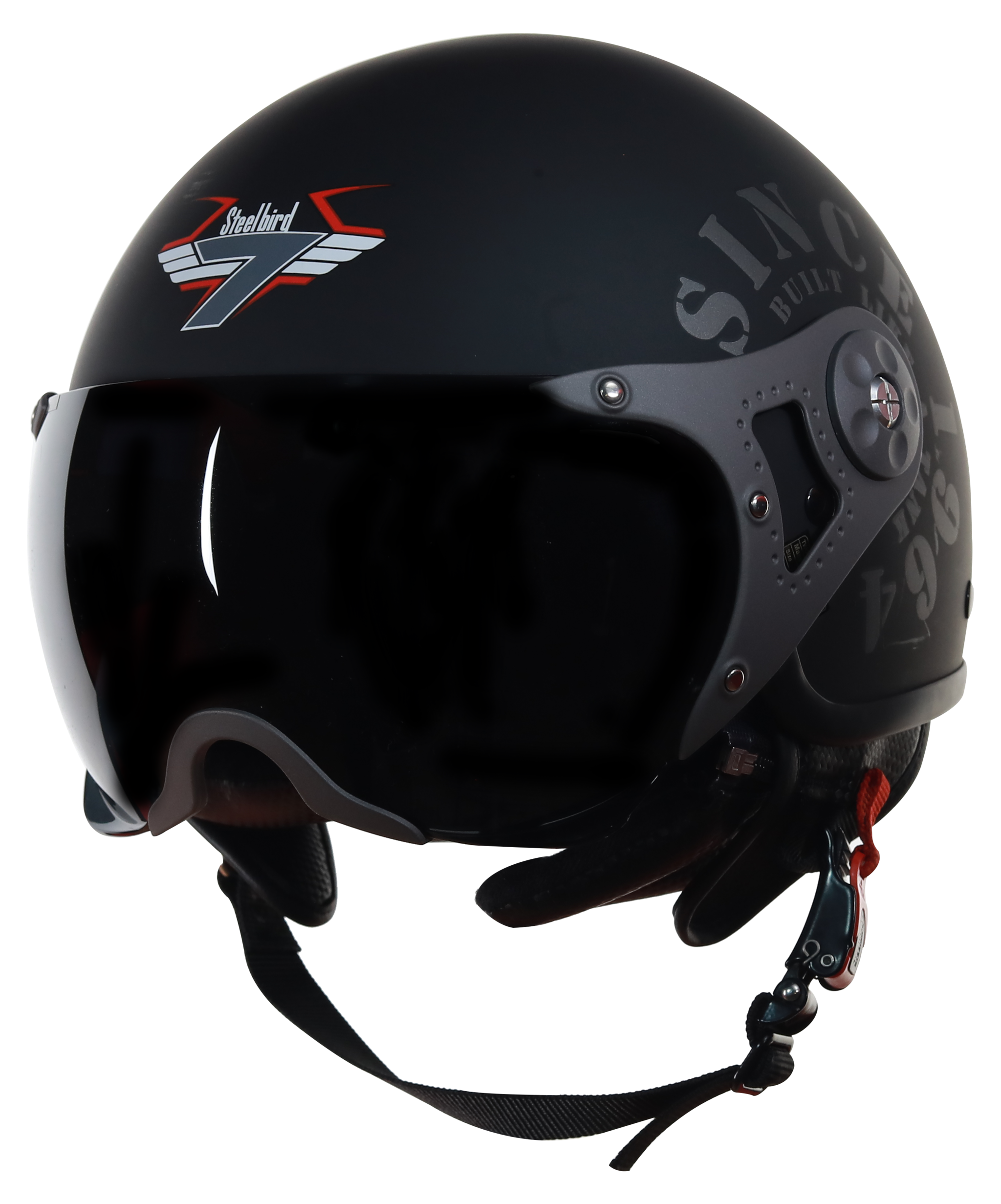 Steelbird SB-27 TANK Open Face Helmet (Mat Black With Grey) in