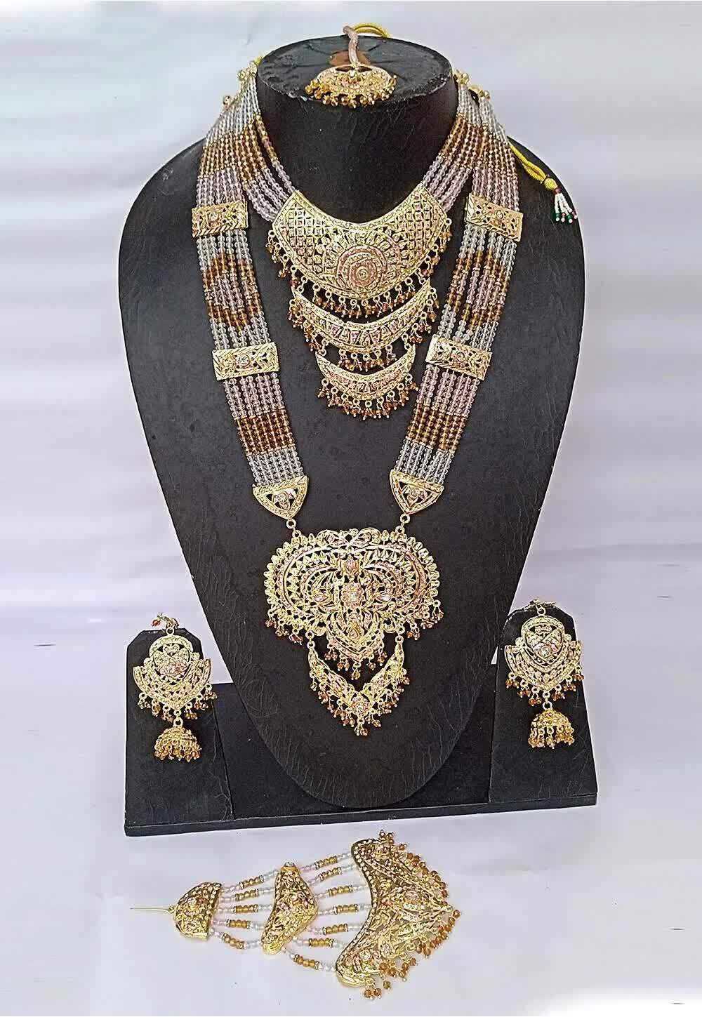 Stone Studded Bridal Necklace Set With Earring And Maangtikka (Set