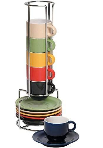 Buy Stoneware Ceramic Espresso Cups Set 13 Pc Colorful Stacking Espresso Cup And Saucer Set W Rack Features Price Reviews Online In India Justdial