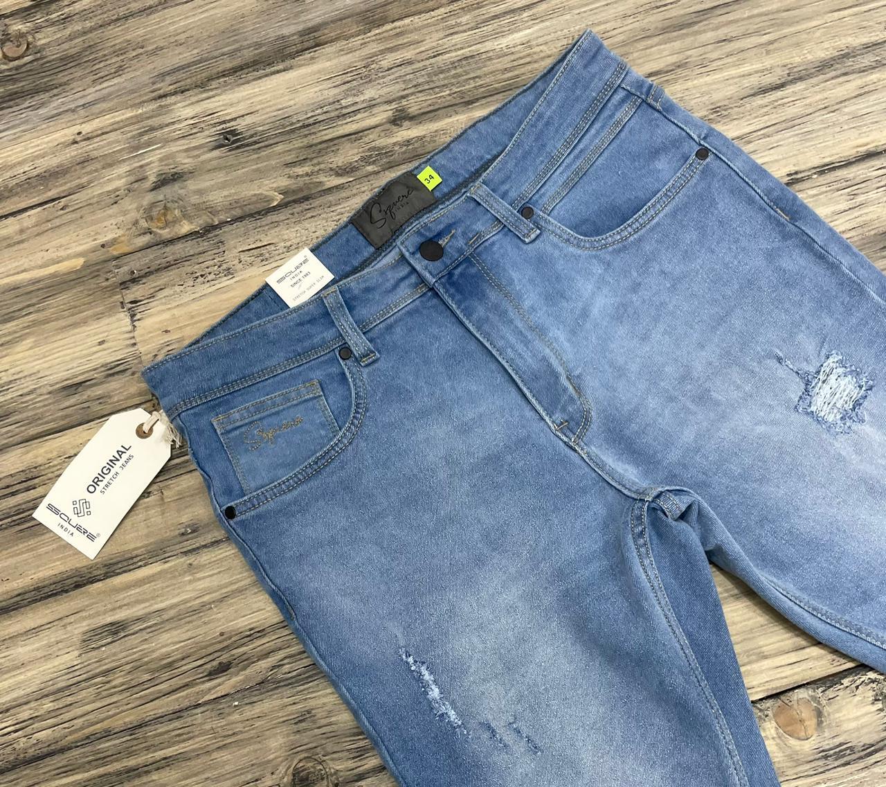 Stylish Causal Wear Slim Fit 32 Size Light Blue Mens Jeans in