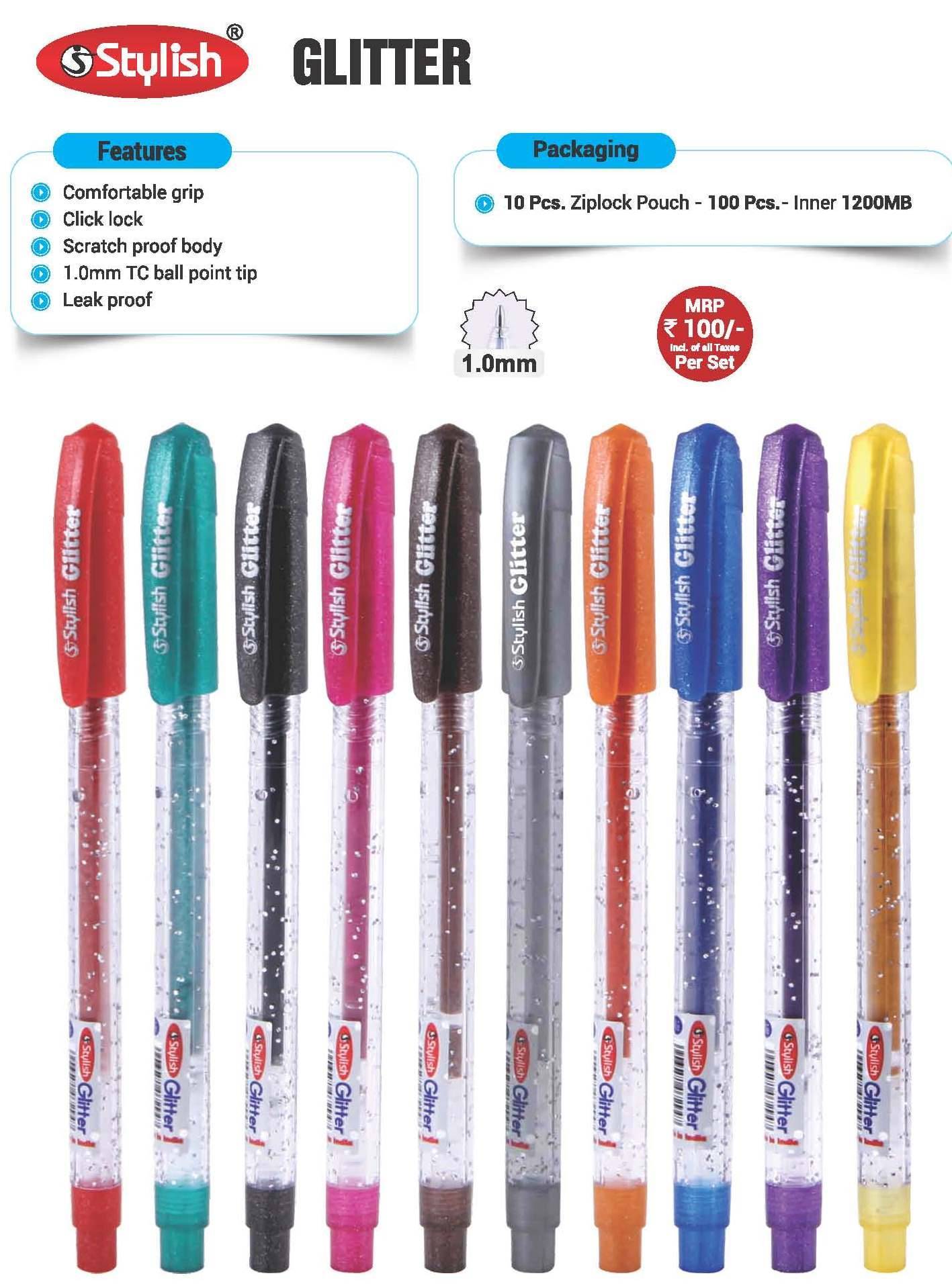 Stylish GLITTER Pen (10 Colour)/Pink/Golden/Violet/Green/Orange