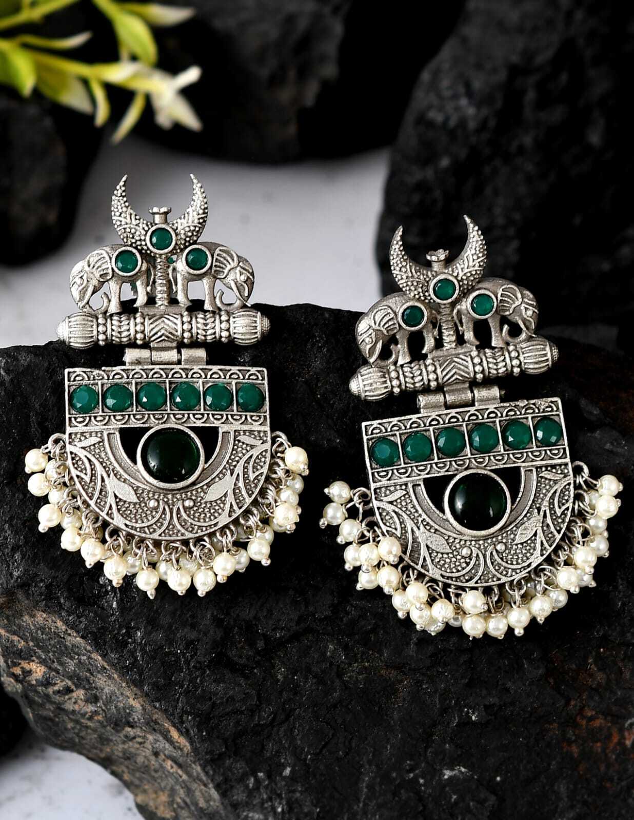 Stylish Silver And Light Green Stone Silver Replica Earrings KH DN