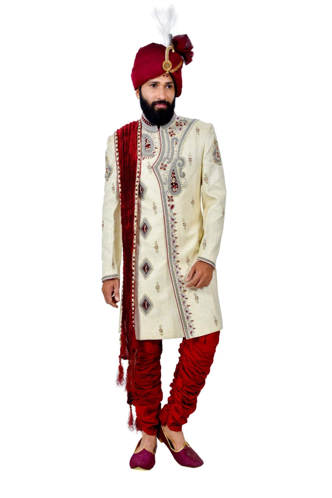 Sudarshan Silks RK2058 Latest Fashion Designer Sherwani (Cream) in