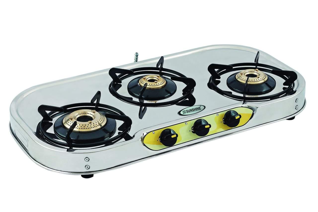 Sunshine VT-3 Three Burner Stainless Steel Gas Stove (Manual) in