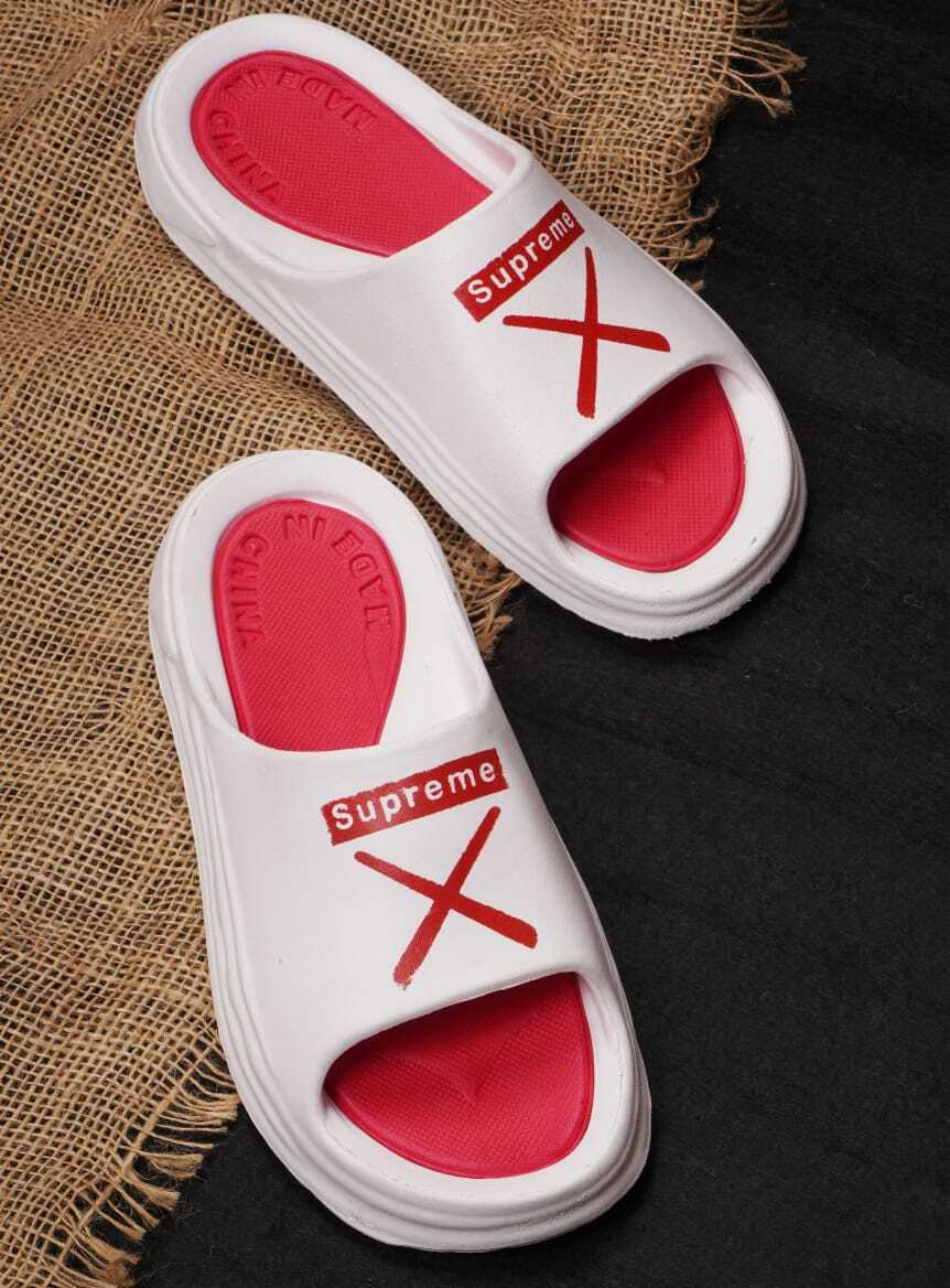 Supreme Eva Washable Unisex Slipper, Colour- White And Red in