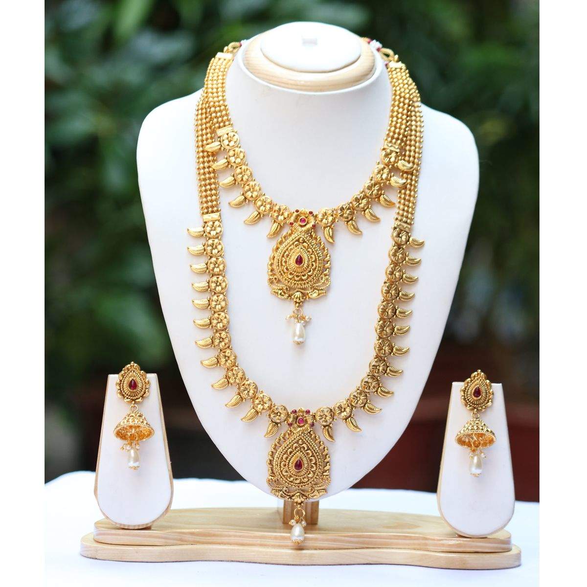 Swarajshop Maroon Color Haram Necklace Set in Hyderabad at