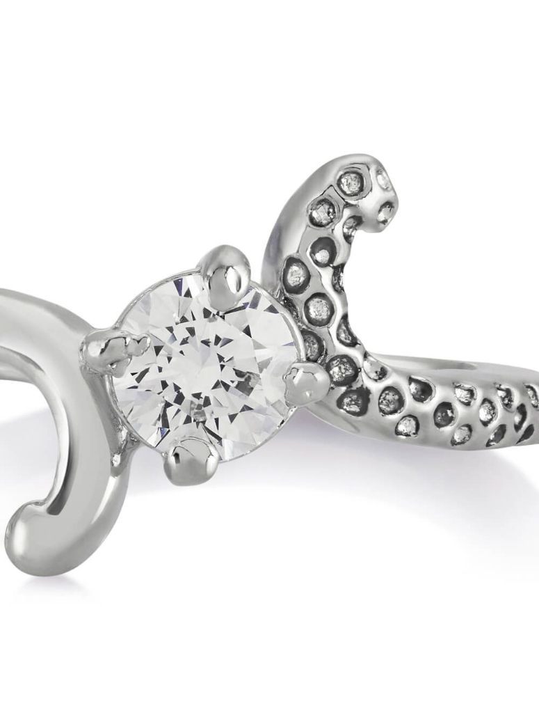 Swarovski Zirconia Solitaire Cross Curve Rhodium Plated Finger