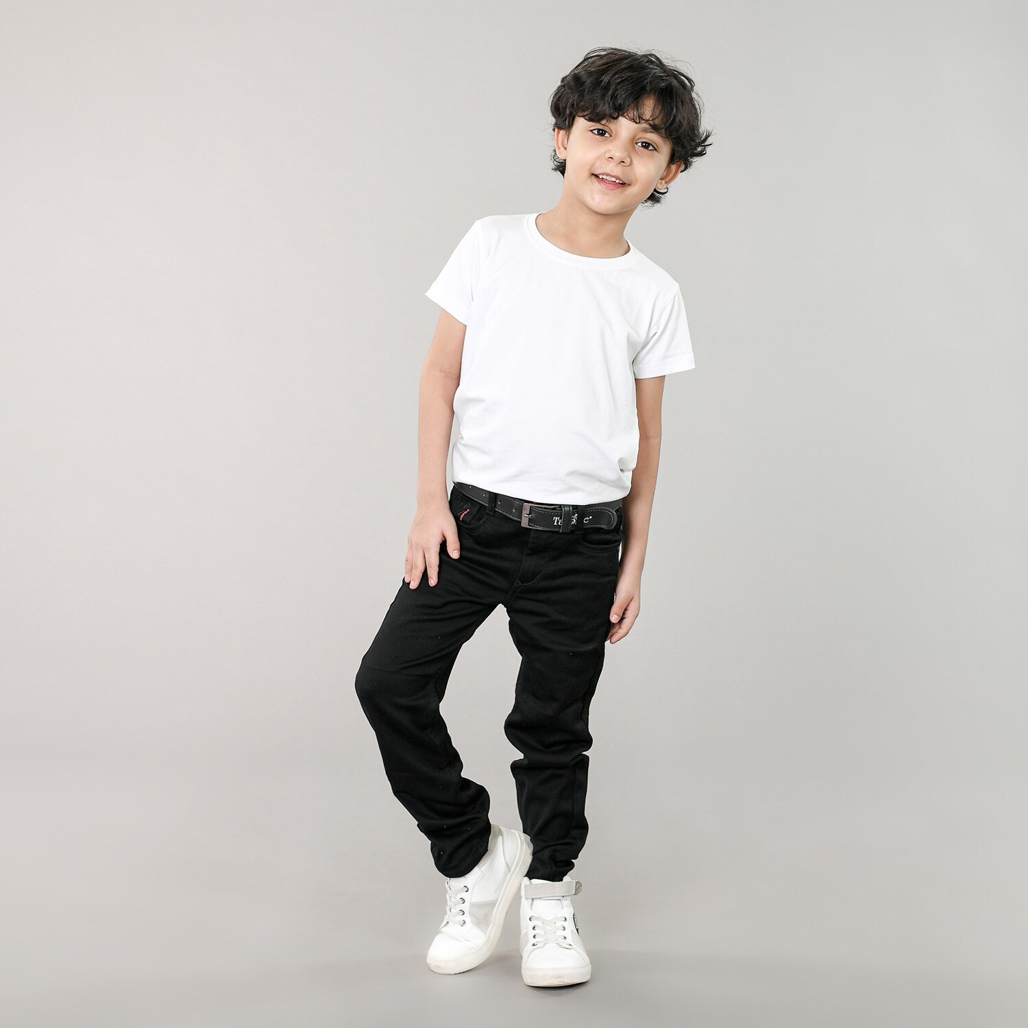 White Shirt And Black Jeans For Kids Tadpole Boy's Black Cotton